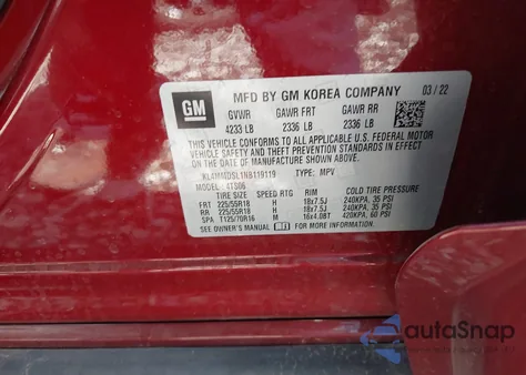 2022 Buick Encore Gx Fwd Select из США, поврежденный, VIN KL4MMDSL1NB119119